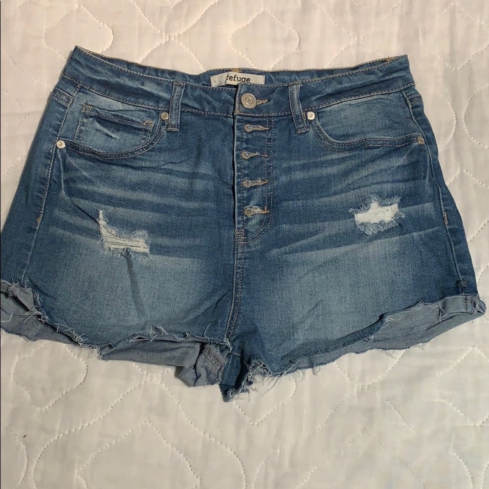 Distressed jean shorts